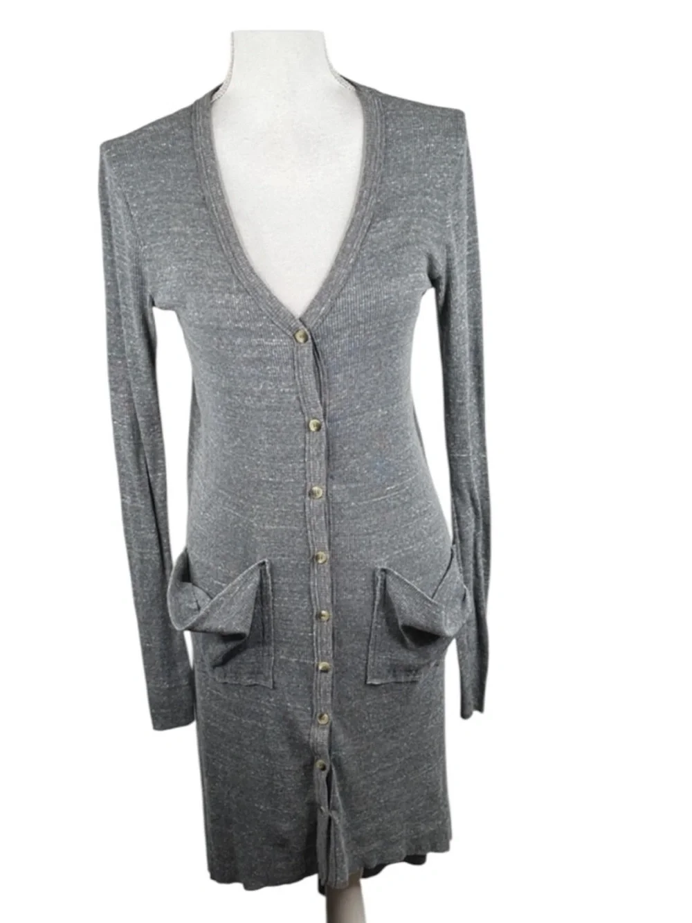 Free People Beach Gray Lightweight Button Down Long Swim Cover Up‎ Size Medium